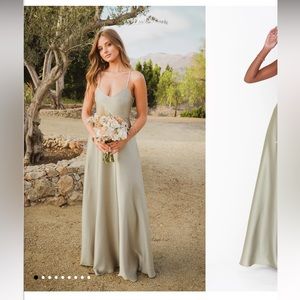 Show Me Your Mumu Faith Maxi Gown in Moss Green Luxe Satin M
